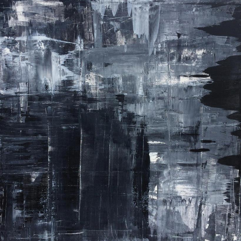 Pixels Midnight Shades of Gray - 48x48 Huge ORIGINAL PAINTING ART Abstract Artist by Robert R Splashy Art Abstract Paintings